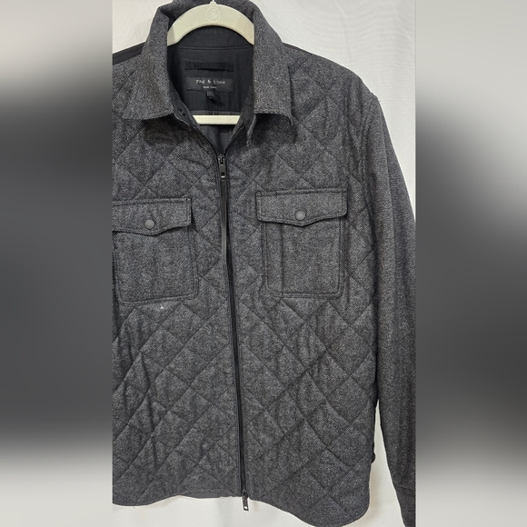 Rag & Bone men L quilted shield Bomber jacket grey wool blend academia preppy - Picture 4 of 8
